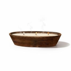 Soy Wax 3 Wick Candle in Wooden Bowl 013